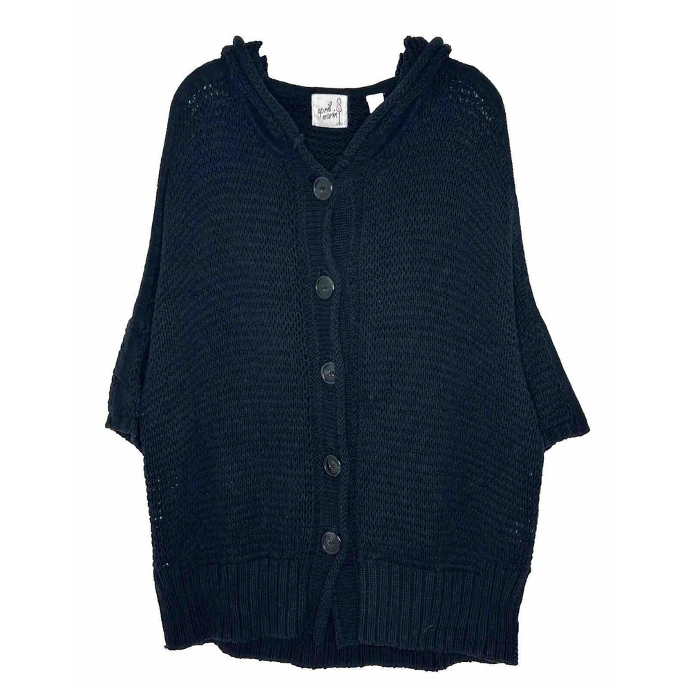 April Marin Black Cotton Hooded Kimono Sleeve Pullover Sweater Size M